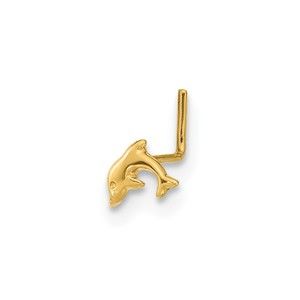 14k Yellow Gold 22 Gauge Mini Dolphin Nautical Sea Life Nose Ring Body Jewelry